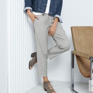 EILEEN FISHER Organic-Cotton, Ramie & Linen Ticking-Stripe Ankle Pants, Size Med